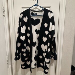 Anthropologie Black and White Heart Cardigan